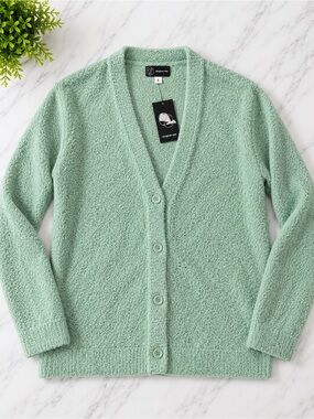 Original Use Mint Green Bouclé V-Neck Button Cardigan